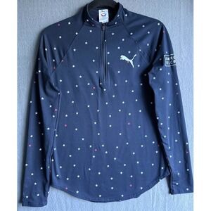 Puma Volition Pullover Women Size XS Blue Stars High Neck Sports Activewear Logo